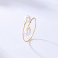Simple Copper Natural Freshwater Pearl Open Adjustable Ring main image 3