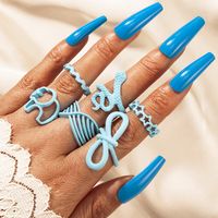 Color Spray Paint Snake Star Animal Irregular Ring Six-piece Set sku image 6