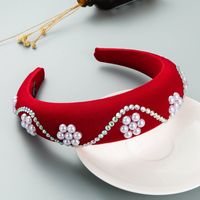 Baroque Flower Pearl Sponge Red Headband main image 2