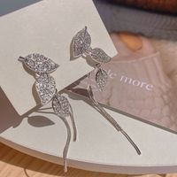 Fashion Leaf Diamond Tassel Earrings sku image 1