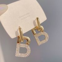 Letter B-shaped Pendant Inlaid Rhinestone Ear Buckle Earrings main image 1