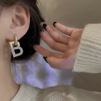 Letter B-shaped Pendant Inlaid Rhinestone Ear Buckle Earrings main image 3