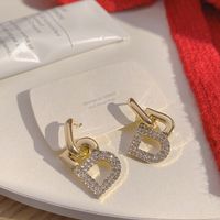Letter B-shaped Pendant Inlaid Rhinestone Ear Buckle Earrings main image 5