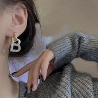 Letter B-shaped Pendant Inlaid Rhinestone Ear Buckle Earrings main image 6