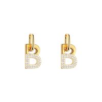 Letter B-shaped Pendant Inlaid Rhinestone Ear Buckle Earrings main image 7