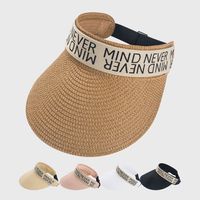 Sombrero De Copa Vacío Para Mujer, Sombrero De Protección Solar Con Alfabeto Tejido De Paja Coreano main image 1