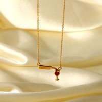 Simple 18k Gold Stainless Steel Wine Glass Shape Pendant Ball Chain Necklace main image 3