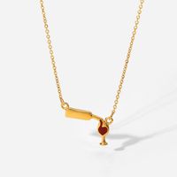 Simple 18k Gold Stainless Steel Wine Glass Shape Pendant Ball Chain Necklace main image 6
