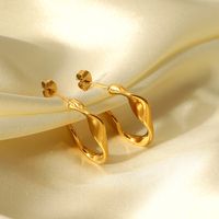 New Fashion Simple 18k Gold Plated Stainless Steel Mobius Hoop Earrings Stud main image 4