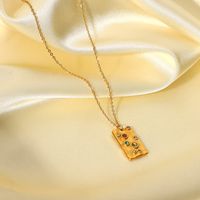 Fashion Retro 18k Stainless Steel Colored Zirconium Hammer Pattern Square Tag Necklace main image 2