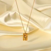 Fashion Retro 18k Stainless Steel Colored Zirconium Hammer Pattern Square Tag Necklace main image 3