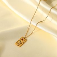 Fashion Retro 18k Stainless Steel Colored Zirconium Hammer Pattern Square Tag Necklace main image 5