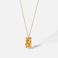 Fashion Retro 18k Stainless Steel Colored Zirconium Hammer Pattern Square Tag Necklace main image 6