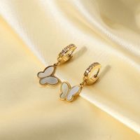 New Stainless Steel 14k Gold Plated Shell Butterfly Pendant Zircon Earrings main image 4