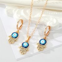 Alloy Diamond Drop Oil Devil's Eye Fatima's Hand Earring Necklace Set main image 1