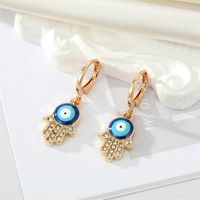 Alloy Diamond Drop Oil Devil's Eye Fatima's Hand Earring Necklace Set main image 4