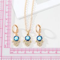 Alloy Diamond Drop Oil Devil's Eye Fatima's Hand Earring Necklace Set main image 5