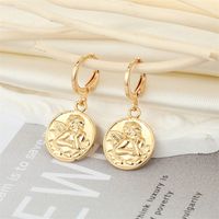 Fashion Golden Round Coin Embossed Angel Earring Necklace Set main image 4