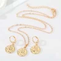 Fashion Golden Round Coin Embossed Angel Earring Necklace Set main image 6