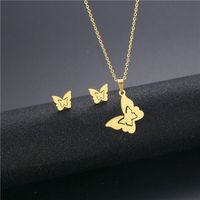 Mexican Insect Butterfly Necklace Earring Set Gold-plated Stainless Steel Three-piece Set main image 1
