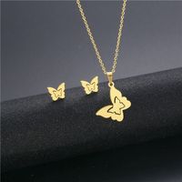 Mexican Insect Butterfly Necklace Earring Set Gold-plated Stainless Steel Three-piece Set main image 2