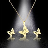 Mexican Insect Butterfly Necklace Earring Set Gold-plated Stainless Steel Three-piece Set main image 4