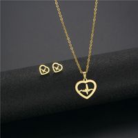 Conjunto De Tres Piezas De Joyería De Acero Inoxidable Con Colgante De Ecg Hueco En Forma De Corazón De Moda main image 3