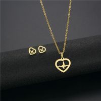 Fashion Heart-shaped Necklace Hollow Ecg Pendant Stainless Steel Jewelry Three-piece Set main image 3