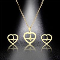 Fashion Heart-shaped Necklace Hollow Ecg Pendant Stainless Steel Jewelry Three-piece Set main image 5