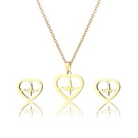 Fashion Heart-shaped Necklace Hollow Ecg Pendant Stainless Steel Jewelry Three-piece Set main image 6