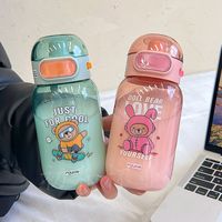 Straw Cup Plastic Water Cup Cartoon Cute Lock Snap Cover Portable Cup main image 4