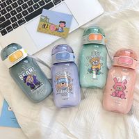 Straw Cup Plastic Water Cup Cartoon Cute Lock Snap Cover Portable Cup main image 5