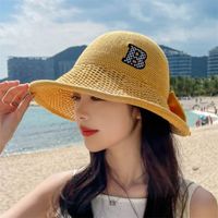 Summer New Bow Embroidery Letter Fisherman Hat Ladies Sun Hat sku image 1