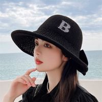 Summer New Bow Embroidery Letter Fisherman Hat Ladies Sun Hat sku image 2