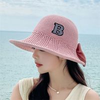 Summer New Bow Embroidery Letter Fisherman Hat Ladies Sun Hat sku image 3