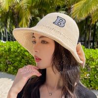 Summer New Bow Embroidery Letter Fisherman Hat Ladies Sun Hat sku image 4