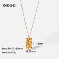 Fashion Retro 18k Stainless Steel Colored Zirconium Hammer Pattern Square Tag Necklace sku image 1