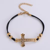 Fashion Bracelet Cross Diamond Leather Rope Titanium Steel Bracelet sku image 3