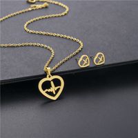 Fashion Heart-shaped Necklace Hollow Ecg Pendant Stainless Steel Jewelry Three-piece Set sku image 1
