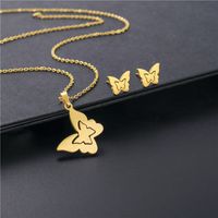 Mexican Insect Butterfly Necklace Earring Set Gold-plated Stainless Steel Three-piece Set sku image 1