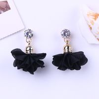 Long Tassel Stud Shiny Flower Fabric Rose Earrings Metal sku image 3