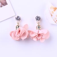 Long Tassel Stud Shiny Flower Fabric Rose Earrings Metal sku image 4