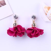 Long Tassel Stud Shiny Flower Fabric Rose Earrings Metal sku image 5