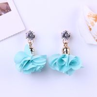 Long Tassel Stud Shiny Flower Fabric Rose Earrings Metal sku image 6