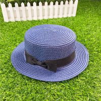 Korean Straw Hat Shading Hat Summer Flat-brimmed Bow Straw Flat Top Hat sku image 1