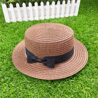 Korean Straw Hat Shading Hat Summer Flat-brimmed Bow Straw Flat Top Hat sku image 2