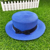 Korean Straw Hat Shading Hat Summer Flat-brimmed Bow Straw Flat Top Hat sku image 3
