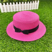 Korean Straw Hat Shading Hat Summer Flat-brimmed Bow Straw Flat Top Hat sku image 4