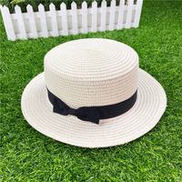 Korean Straw Hat Shading Hat Summer Flat-brimmed Bow Straw Flat Top Hat sku image 6