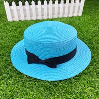 Korean Straw Hat Shading Hat Summer Flat-brimmed Bow Straw Flat Top Hat sku image 7